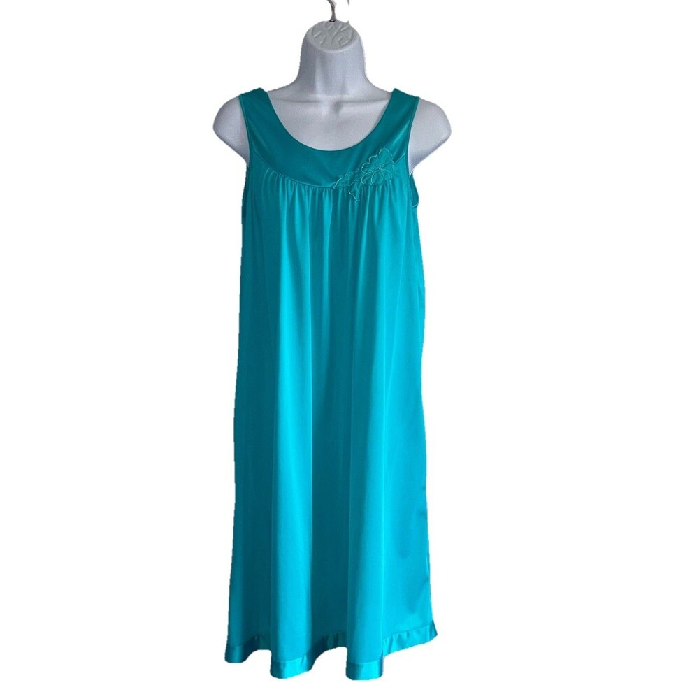 Vintage Turquoise Blue Lorraine Silky Nylon Nightgown Size Small Ballet Length